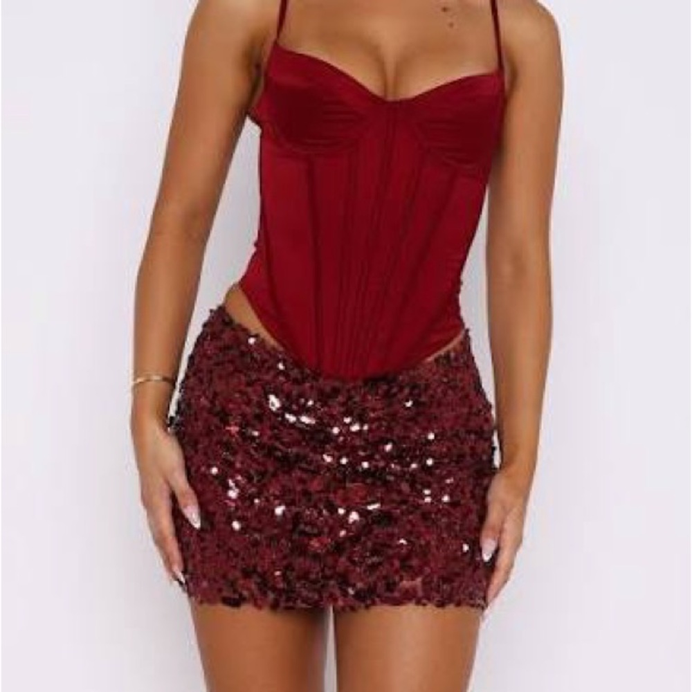 (Sold Out) White Fox Stepping Out In Style Sequin Mini Skirt Wine